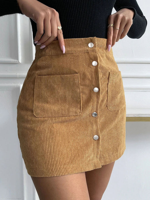 Autumn Winter Corduroy Hip Skirt Single Breasted Slim Fit Solid Skirt Women Clothing