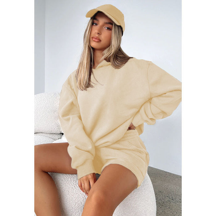 Autumn Winter Solid Color Hooded Pullover Long Sleeve Sweaters Women Clothing Shorts Suit