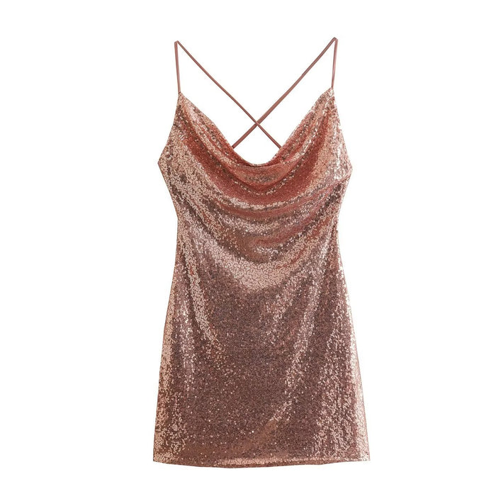 Women Clothing Sexy Backless Sequin Sling Dress for Women Slim Fit Dress