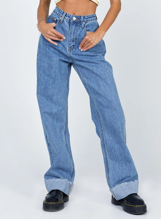 Women Loose Fitting Curl Wide Leg Jeans