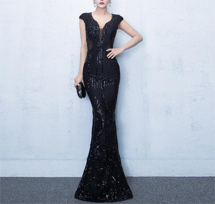 Banquet Evening Dress Summer Long Fish Tail Dress Women Slim-Fit Host Autumn Winter Annual Meeting