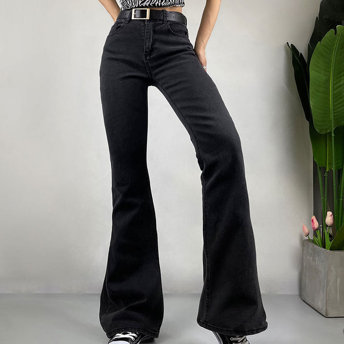 Sweet Sexy Slim Fit Hip Lifting Love Pocket Bell Bottom Pants Retro High Waist Stretch Jeans Trousers