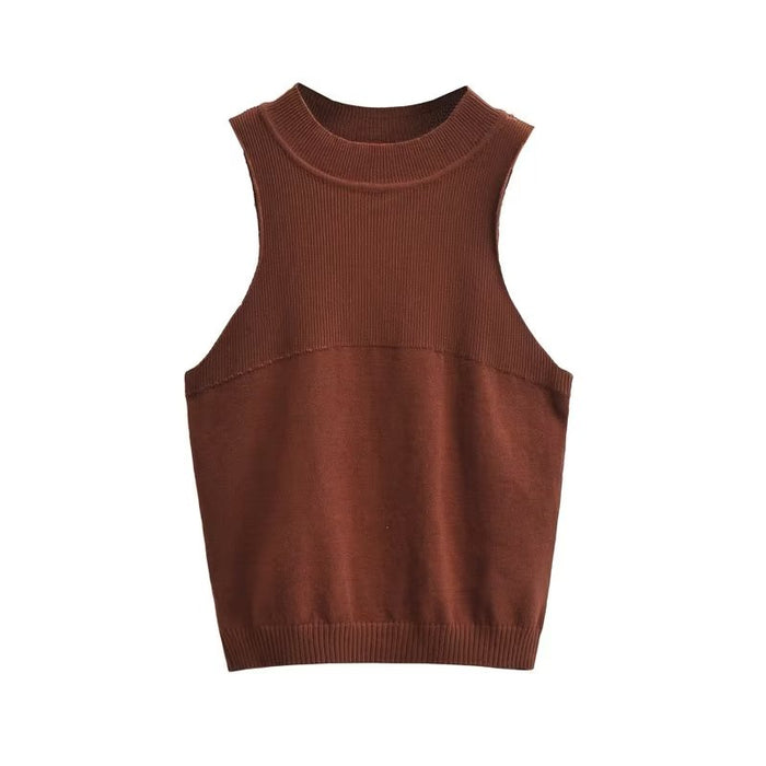 Round Neck Knitted Shaped Vest Women Summer Sexy Outer Wear Inner Wear Slim Fit Sleeveless Top