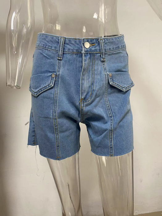 Spring Summer Casual Solid Color Washed High Waist Denim Shorts