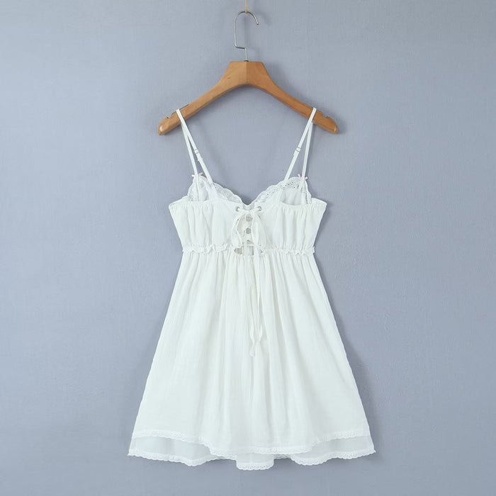 Summer Suspender Lace Stitching A Line Dress Short Dress Women