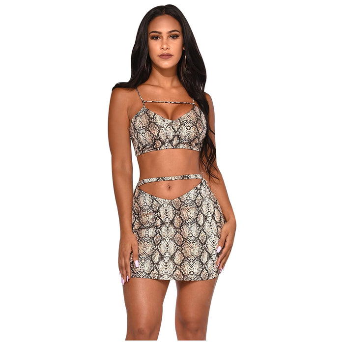 Women Strap Snake Pattern Two Piece Set