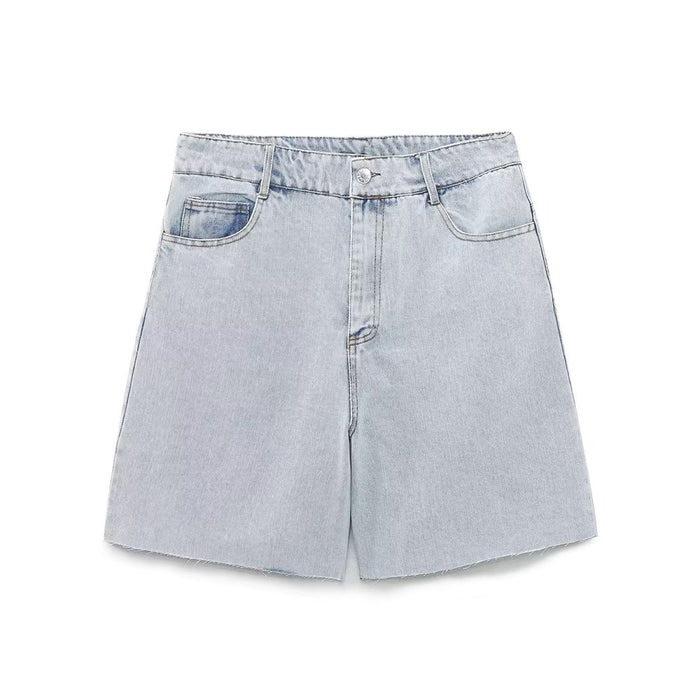 Summer High Waist Straight Long Denim Shorts Casual Denim Shorts Shorts