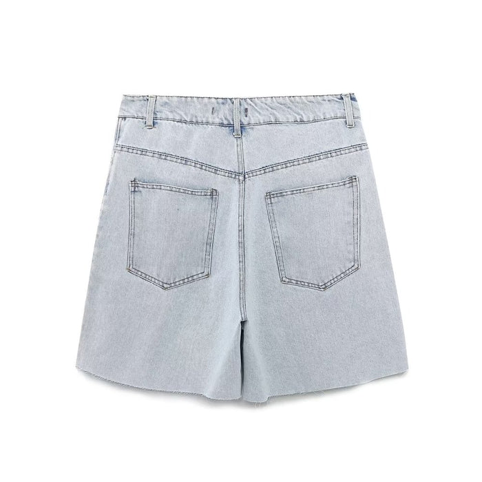 Summer High Waist Straight Long Denim Shorts Casual Denim Shorts Shorts