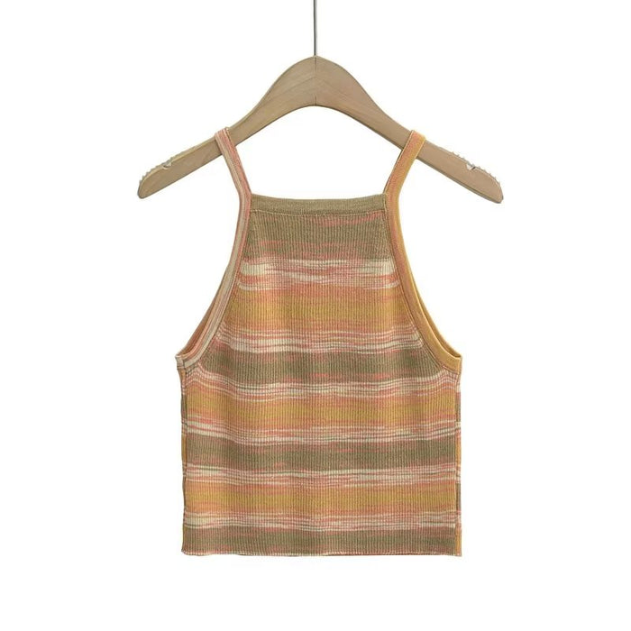 Sweet Spicy Striped Contrast Color Camisole Spring Women Clothing Stretch Slim Short Vest