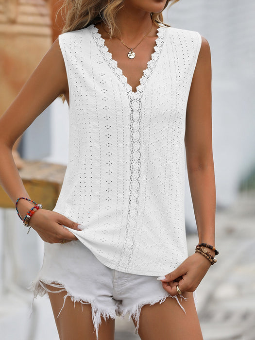 Summer Women Clothing Solid Color Hole Mesh V neck Sleeveless Vest