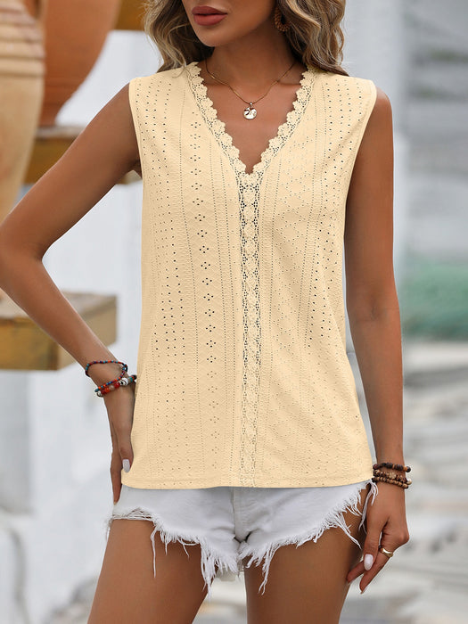 Summer Women Clothing Solid Color Hole Mesh V neck Sleeveless Vest