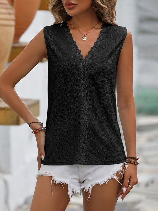 Summer Women Clothing Solid Color Hole Mesh V neck Sleeveless Vest