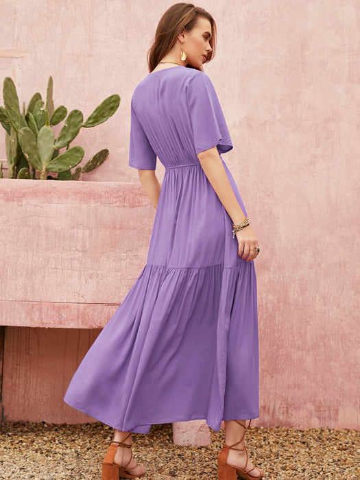 Mixed Batch Silk Waist V neck High Nightgown Home Wear Casual Retro Women Dress