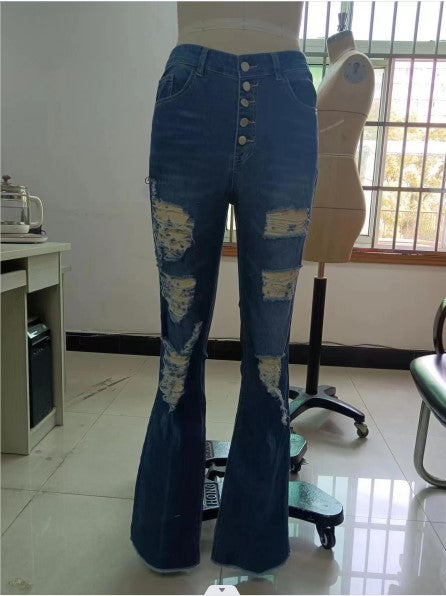 Ladies Jeans Ripped Casual Wide Leg Jeans Trousers Women Brand