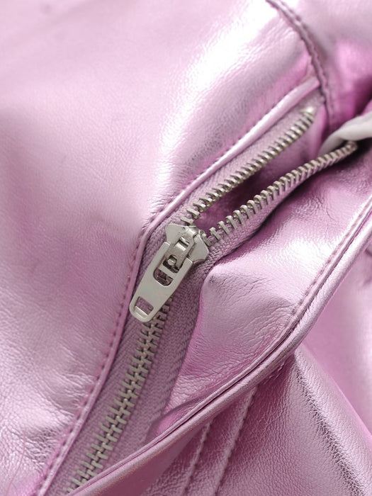 Metallic Coated Fabric 2239- Summer Girl Cute Pink Faux Leather Short Skirt Sexy Sexy Low Waist Casual Skirt