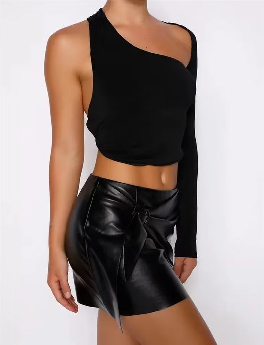 Sexy High Waist Small Round Buckle Wrapped Skirt Skirt Women Personality Design Faux Leather Skirt