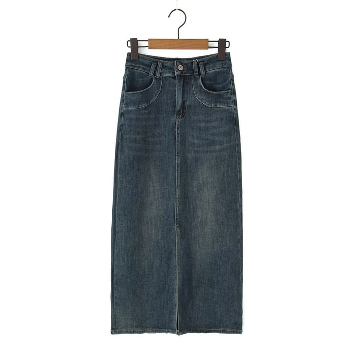 Women Slit Loose High Waist Denim Skirt