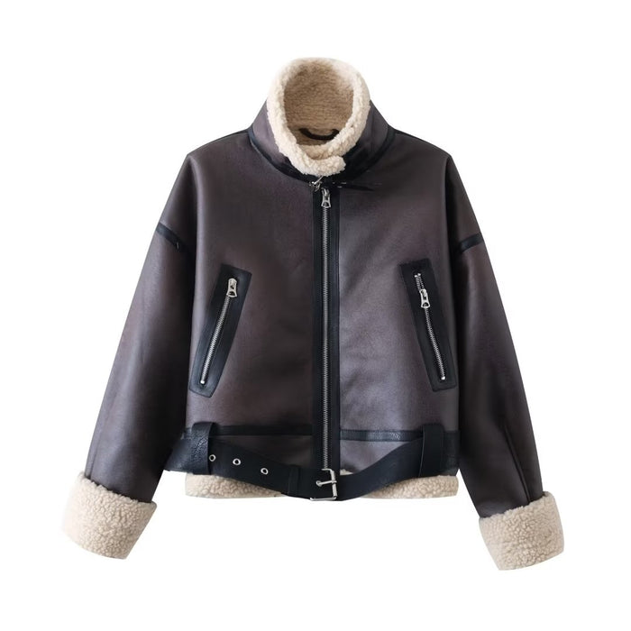 Autumn Women Street Faux Shearling Jacket Double Sided Jacket