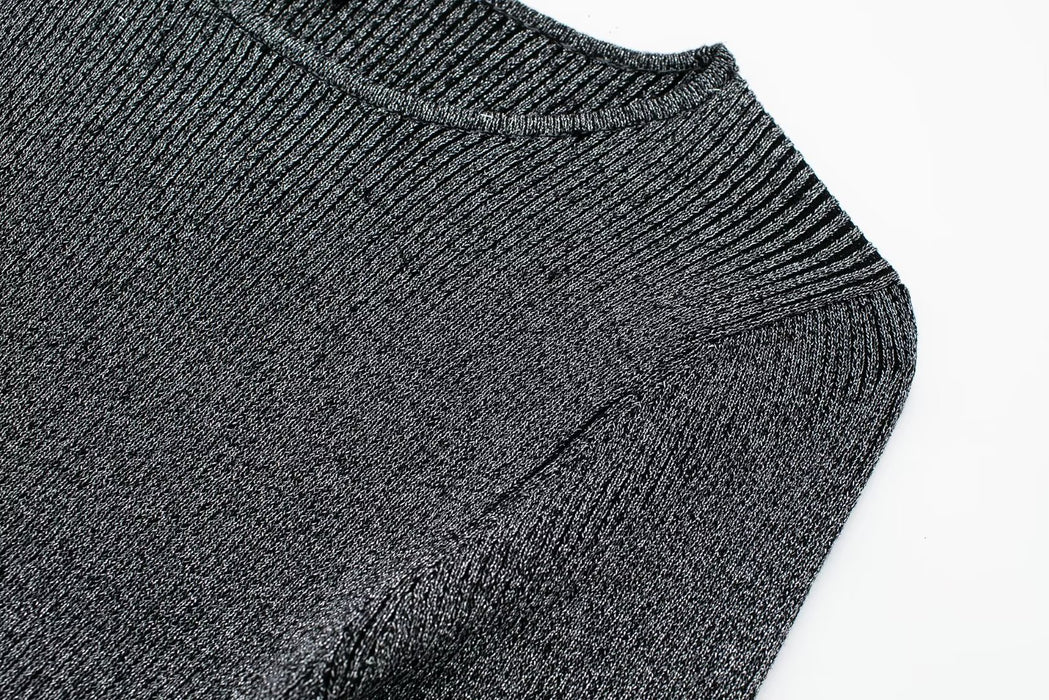 Summer Women Metallic Thread Knitted Top Skirt Set