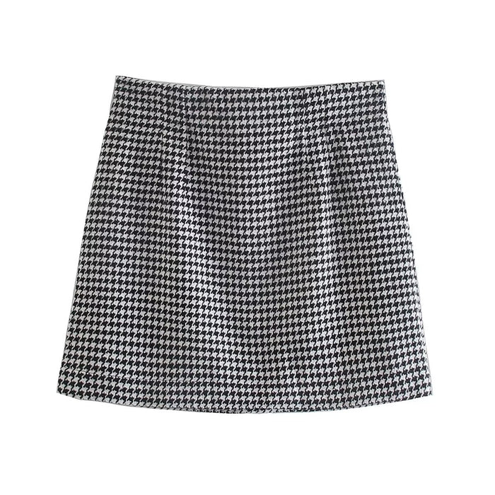 High Waist Slim Slimming Houndstooth Cotton Skirt Hip Skirt Simple Skirt A Line Skirt