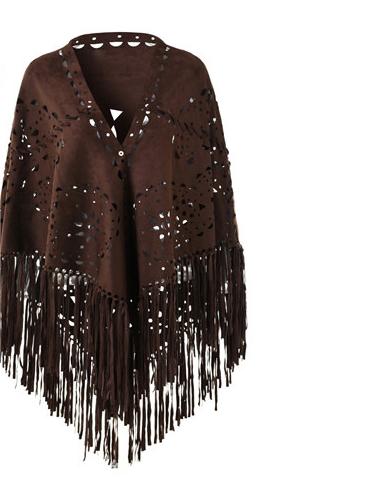 Autumn Winter Warm Shawl Personalized Suede Cloak Robe Hollow Out Cutout Tassel Scarf Women Gift High Sense