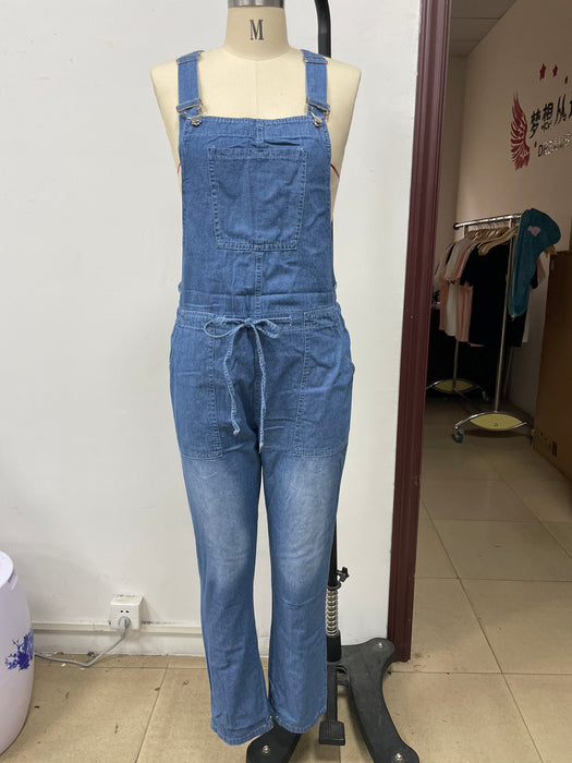 Women Denim Jumpsuit Loose Elastic Mid Waist Jumpsuit Wome Pants