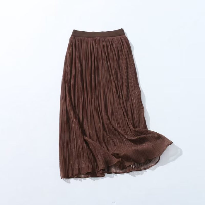 Autumn Winter Double-Sided Retro High Waist Velvet Pleated A- line Skirt Women's Drape Mid-Length Draped Dress