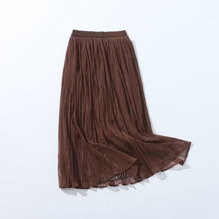 Autumn Winter Double-Sided Retro High Waist Velvet Pleated A- line Skirt Women's Drape Mid-Length Draped Dress