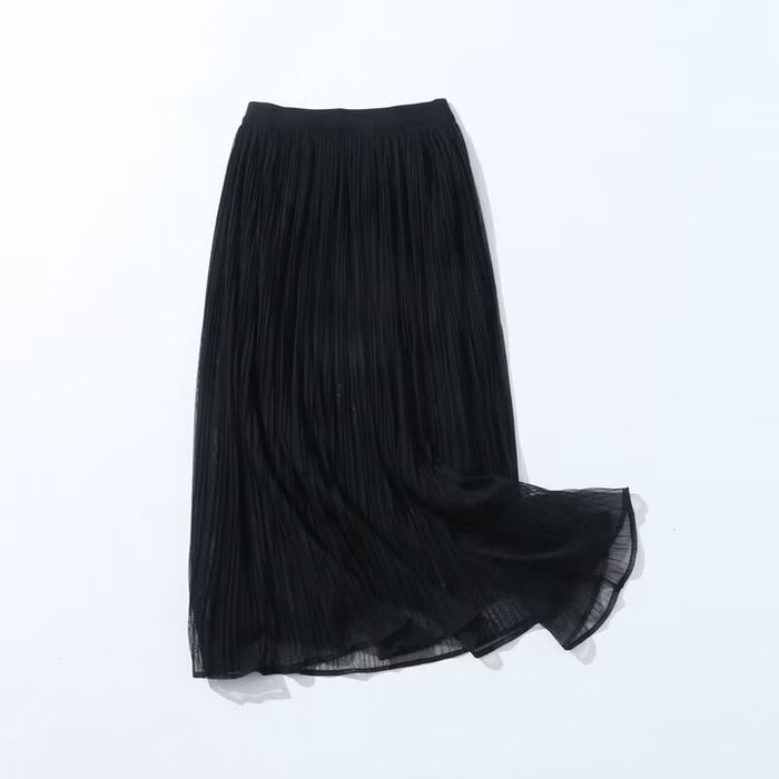 Autumn Winter Double-Sided Retro High Waist Velvet Pleated A- line Skirt Women's Drape Mid-Length Draped Dress