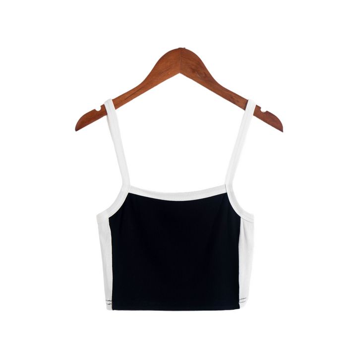 Summer Beauty Backless Cropped Sexy Vest Contrast Color Slim Fit Camisole Casual Bottoming Shirt Top