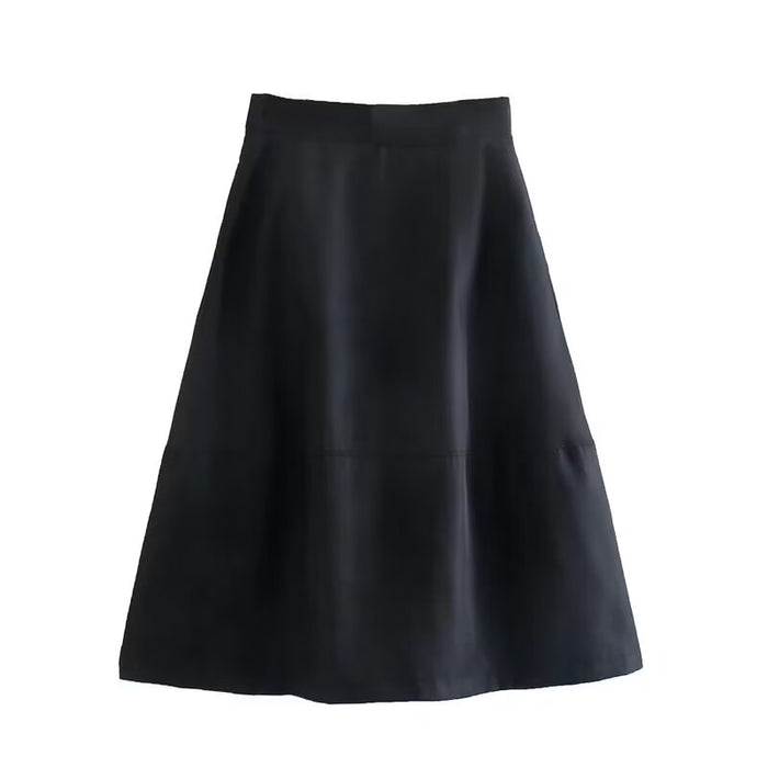 Fall Women Clothing Three Color Casual Pocket Umbrella Skirt