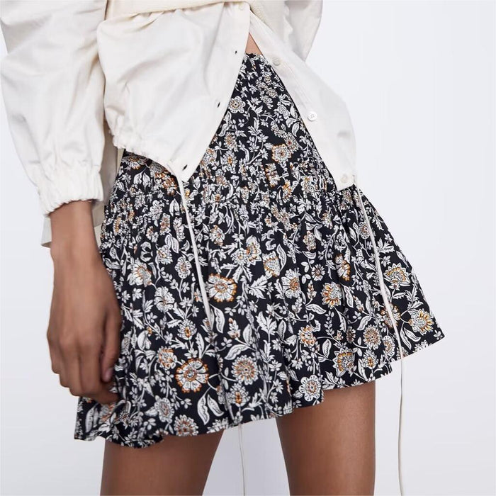 Winter Women Clothing Casual Retro Printed Mini Skirt