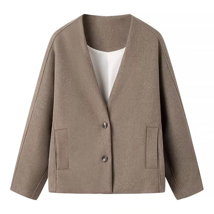 Winter Women Clothing Fashionable All Match Woolen Straight Cut Coat