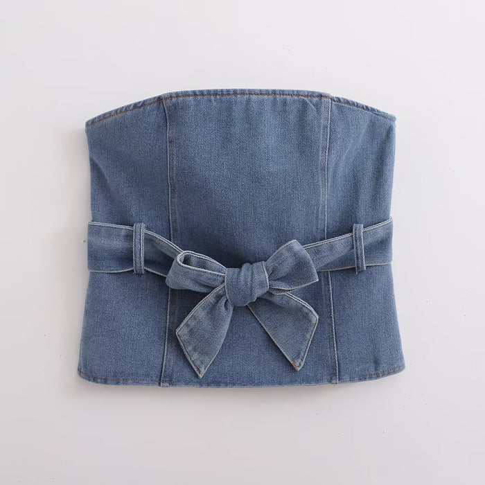 Fall Women Bow Denim Vest