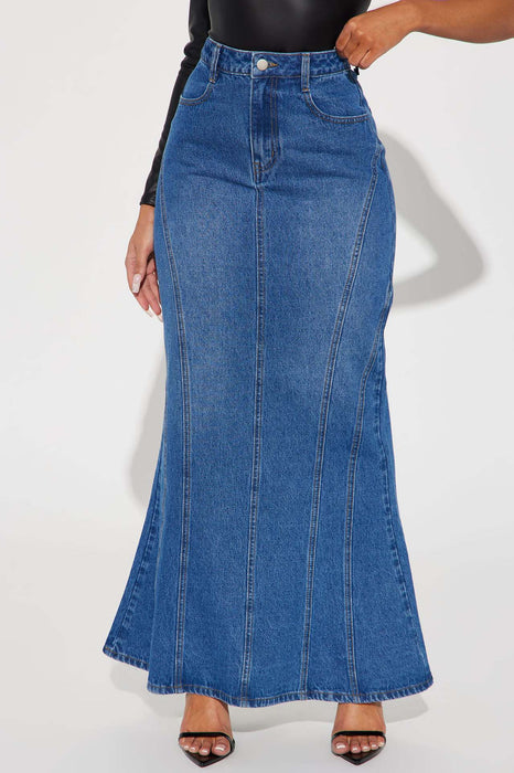 Elastic Denim Skirt Long Skirt