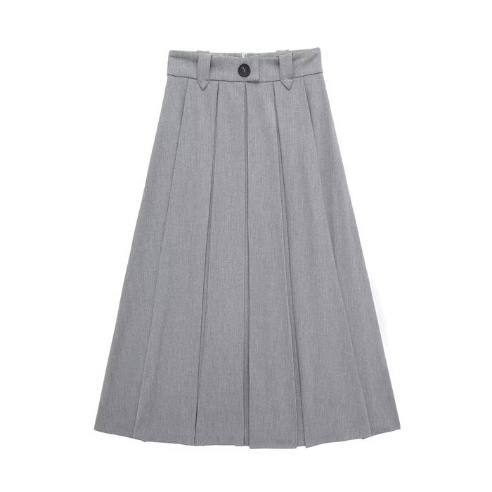 Winter Women Clothing Casual Mid Length Pleated Skirt