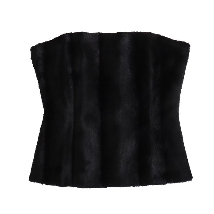 Spring Women Clothing Slim Fit Slimming Artificial Fur Effect Tube Top