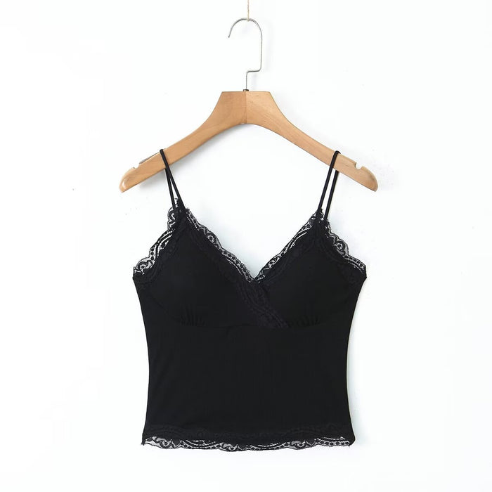 Lace Edge Sexy Sling Vest Anti Exposure Outer Wear One Piece Fixed Cup With Chest Pad Wrapped Chest Women