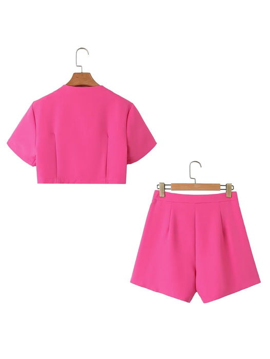 Autumn Women Clothing Chain Casual High Waist Solid Color Slim Shorts Sets Women