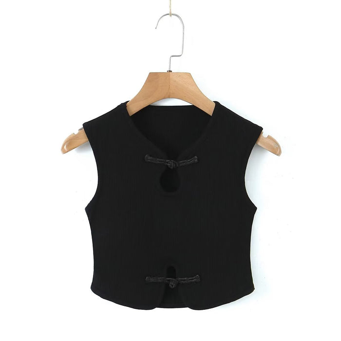 Autumn National Sexy Retro Buckle Casual Top Sexy Short Sleeveless Vest