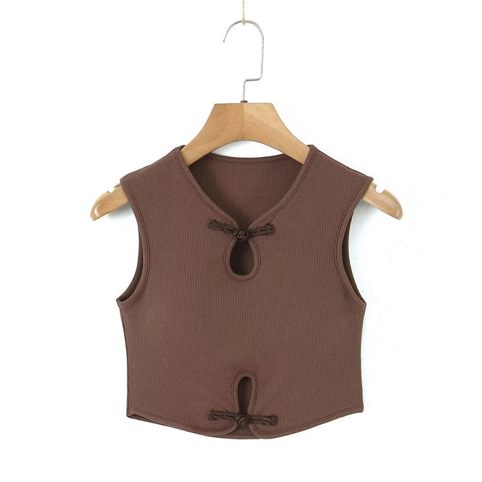 Autumn National Sexy Retro Buckle Casual Top Sexy Short Sleeveless Vest