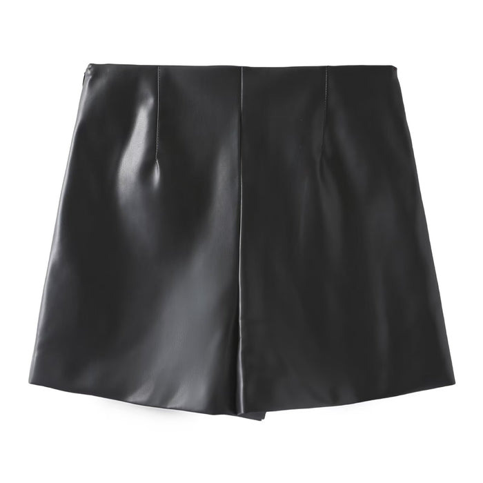 Goods Autumn Small Split A line High Waist Faux Leather Shorts