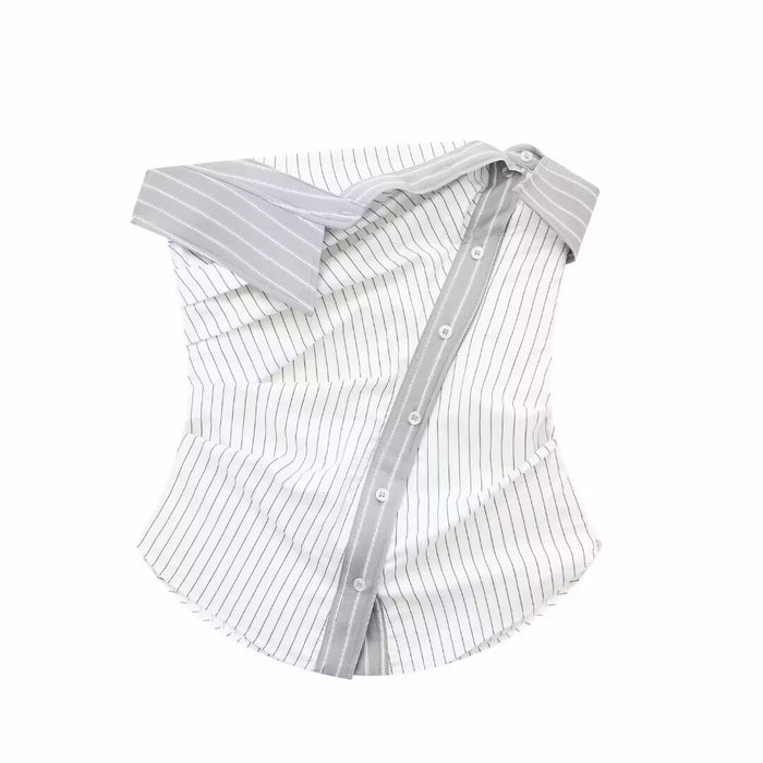 Women Clothing French Casual Retro Slim Striped Tube Top