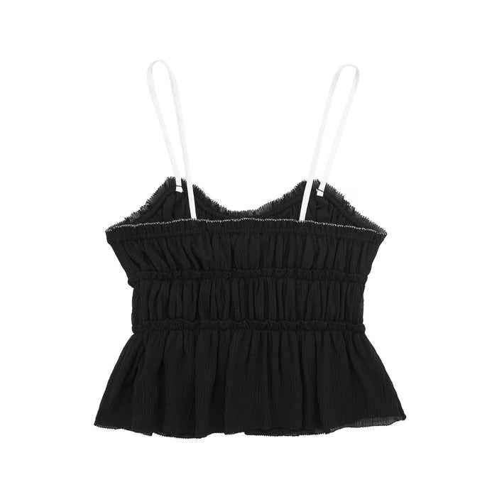 Women Clothing French Small Bow Decorative Texture Strap Top