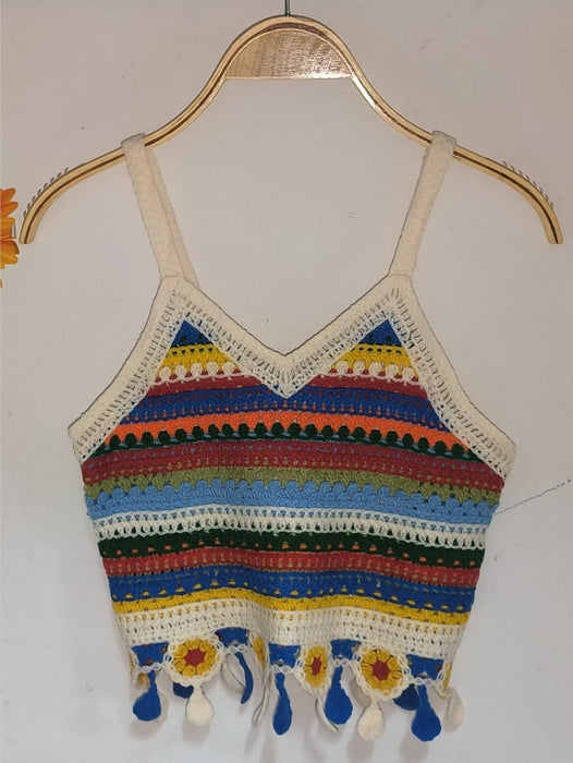 Women Summer Colored Crocheted Hollow Short Top