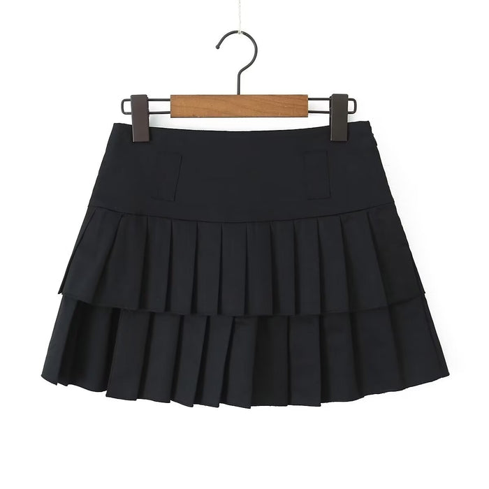 Summer Lace Splicing Sling Pleated Split Skirt With Pantskirt Suit