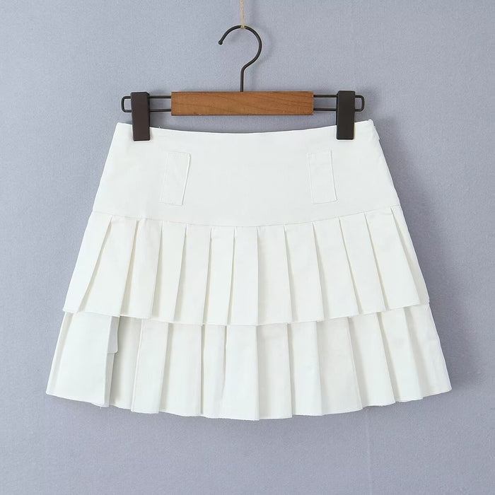 Summer Lace Splicing Sling Pleated Split Skirt With Pantskirt Suit