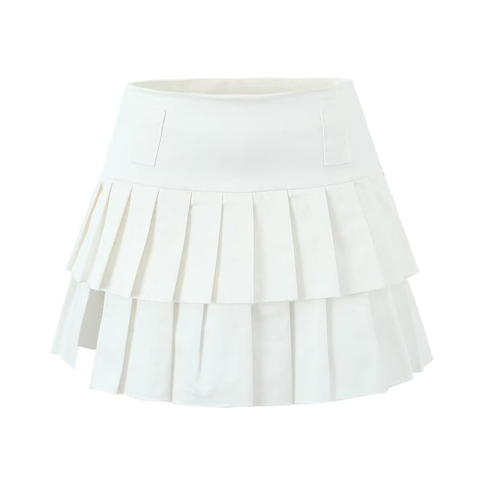 Summer Lace Splicing Sling Pleated Split Skirt With Pantskirt Suit