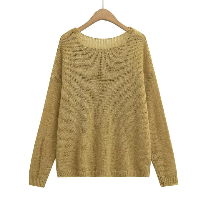 Women Clothing French Hollow Out Cutout Design Knitwear