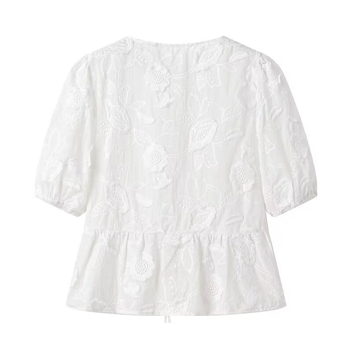 Summer Sweet Spicy White Lace Shirt Design Lace Bow Niche French Long Sleeve Thin